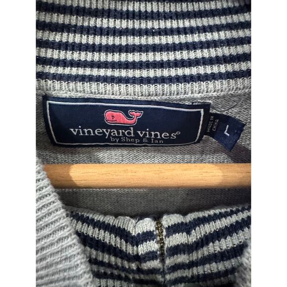 Vineyard Vines Quarter Zip Gray LS Cotton Pullover Large - Picture 2 of 3